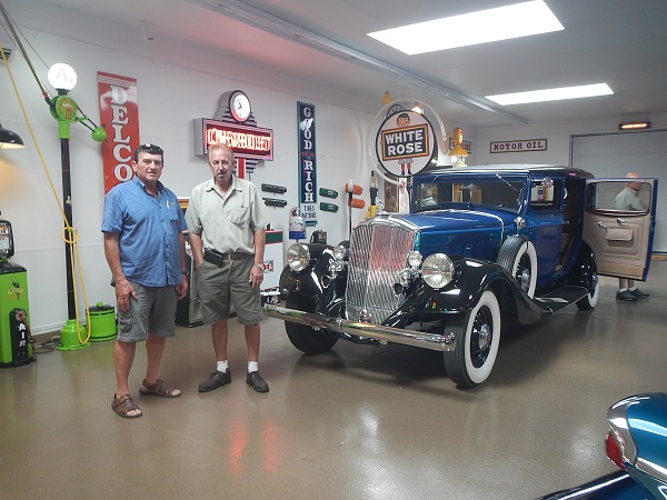2017 Car Club Outing Brian with Mr Erickson in his classic
        car Garage