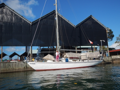 Tundra sits at the dock at Ram Marine just before haul
        out