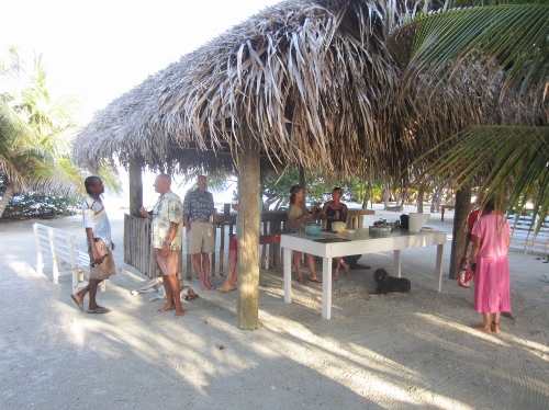Ashore at
              North Long Cocoa the gang at a fish barbecue