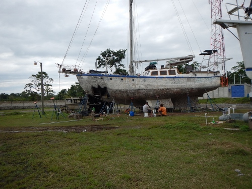 A ferro cement boat purchased by some young
          people from Europe has problems