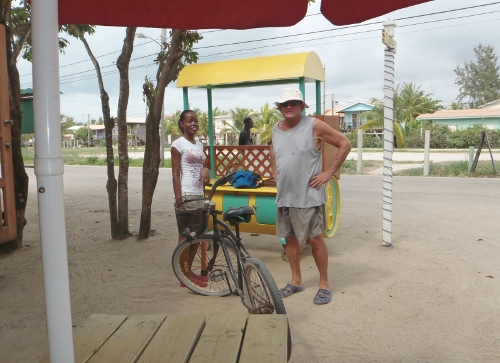 Brian rents a bike in Placentia for
            our ride to the Moorings
