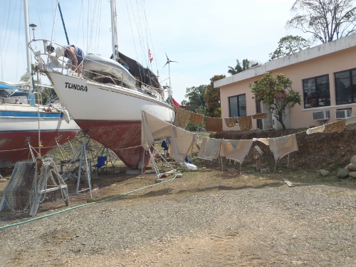Tundra is hauled at Ram Marina and
            storage preparation is underway